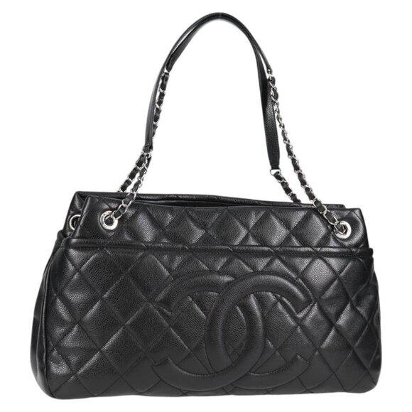 CHANEL Matelasse COCO Mark Chain Bag Grained Calf Skin Black Silver CC Auth - Picture 2 of 15